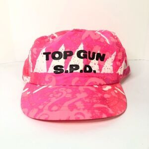vintage 90’s print neon pink top gun hat from cash’s usa brand one size fits all